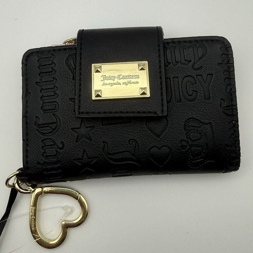 Juicy Couture Wallet Small Black Handbag Cardholder Gold Plate Snap Wallet